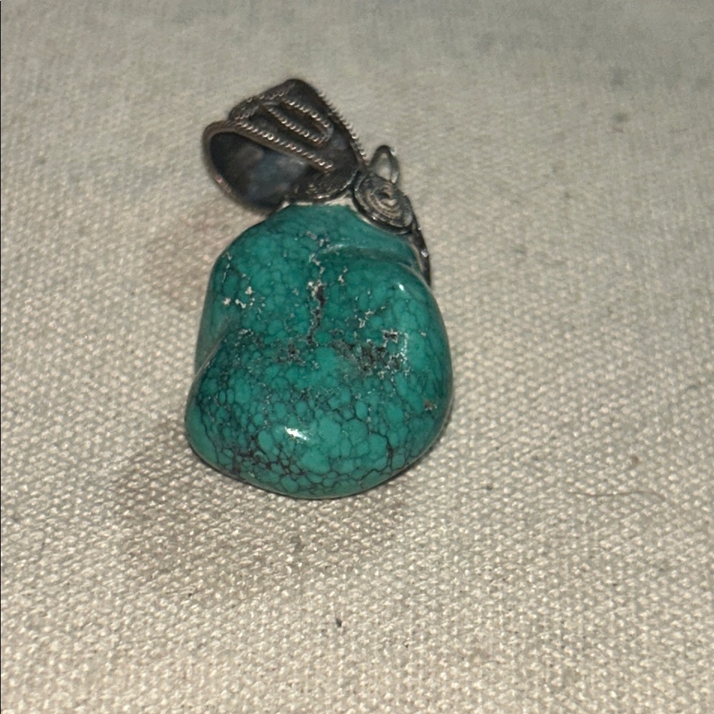 Turquoise & 925 Silver Pendant-Mid Century-Vintage - Picture 6 of 7